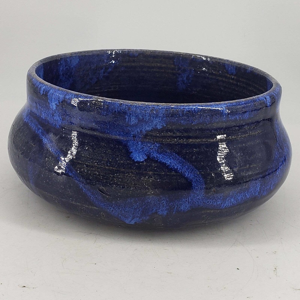 Studio Art Pottery hand turned blue glazed signed Clayton bowl